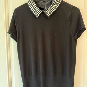 White House Black Market Black Top with Pearl Collar